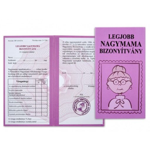 Legjobb Nagymama bizonyítvány